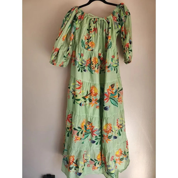 NWT Farm Rio Anthropologie Off-The-Shoulder Tiered Floral Midi Dress XS #9G423 - Picture 4 of 11